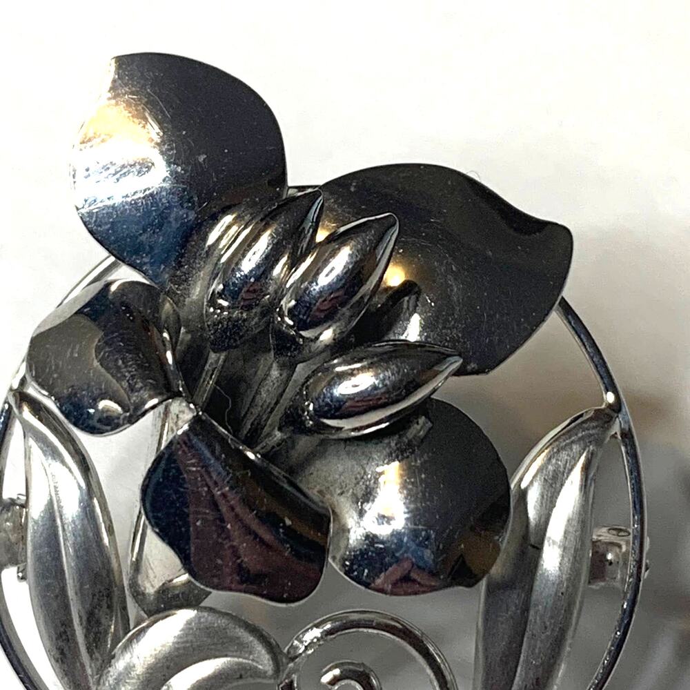 Antique 1940's Carl Schraysshuen Trumpet Flower Brooch Sterling Pat. 130141 - Picture 2 of 11